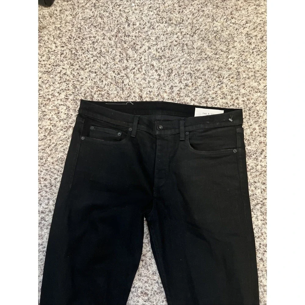 Rag & Bone Men's Black Skinny Jeans 36x 34 Black Denim Distressed Mid Rise